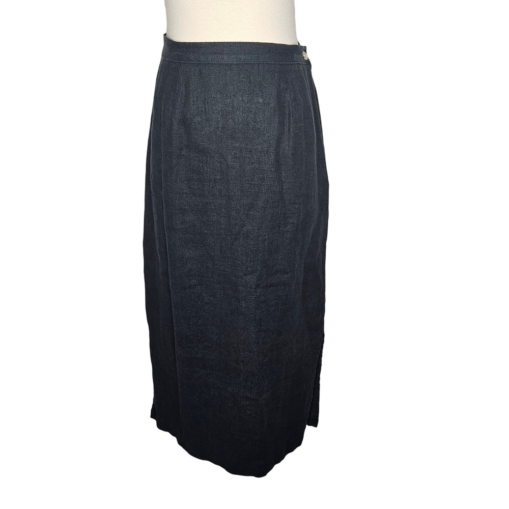 VTG 20 South Black 100% Linen Maxi Skirt Women's Small Made in USA Elastic Slit